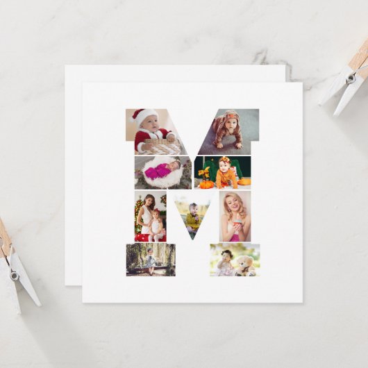 Black and White Letter M Photo Collage カード (正面/裏面インサイチュ)