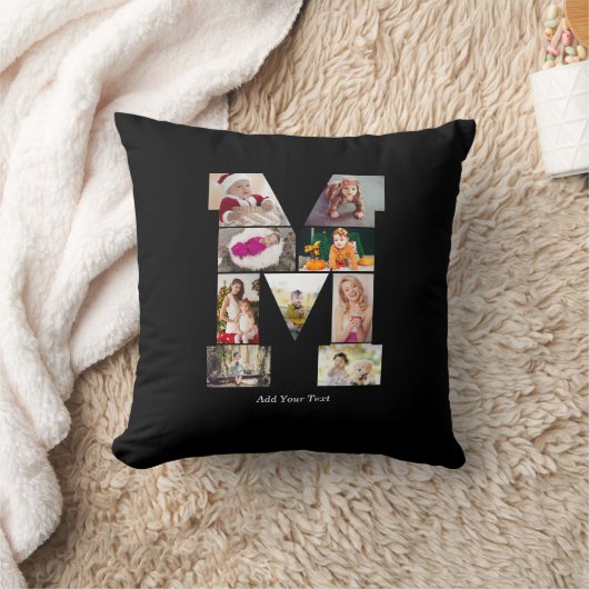 Black and White Letter M Photo Collage クッション (ブランケット)