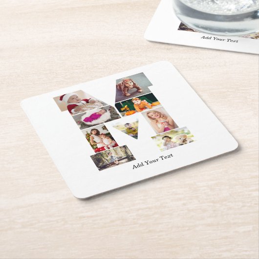 Black and White Letter M Photo Collage スクエアペーパーコースター (アングル)