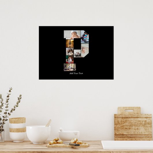 Black and White Letter P Photo Collage ポスター (キッチン)