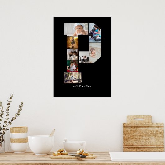 Black and White Letter P Photo Collage ポスター (キッチン)