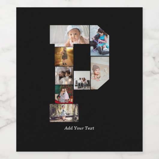 Black and White Letter P Photo Collage ワインラベル (シングルラベル)