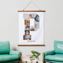 Black and White Letter P Photo Collage 吊り下げ型タペストリー