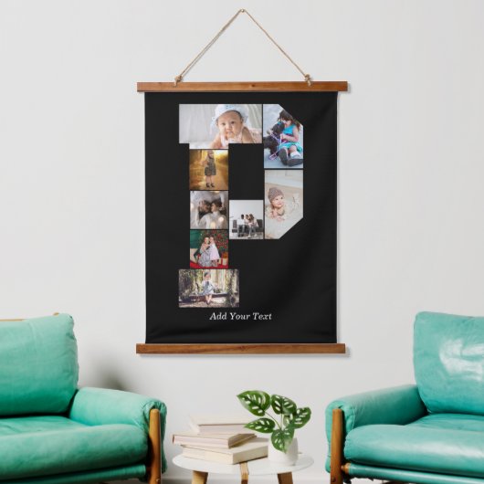 Black and White Letter P Photo Collage 吊り下げ型タペストリー (リビング)