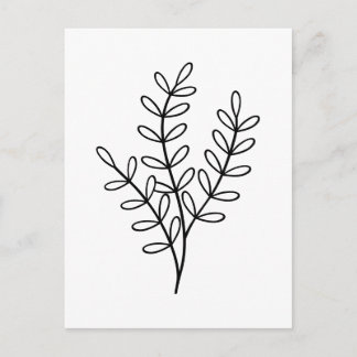 Black and White line art delicate leaves ポストカード