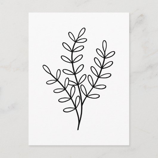 Black and White line art delicate leaves ポストカード (正面)