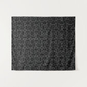 Black and White Linear Block Pattern - Black タペストリー (正面(横))