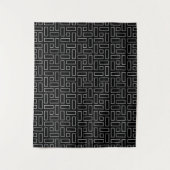 Black and White Linear Block Pattern - Black タペストリー (正面)