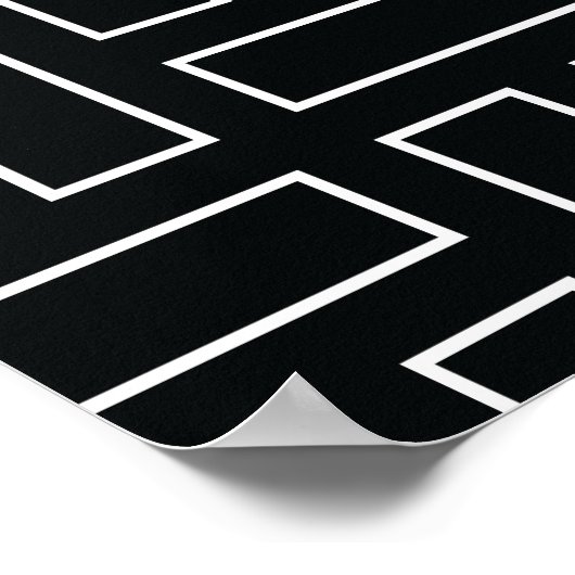 Black and White Linear Block Pattern - Black ポスター (角)