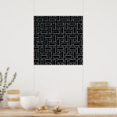 Black and White Linear Block Pattern - Black ポスター (キッチン)