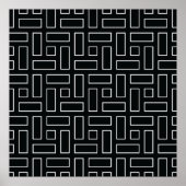 Black and White Linear Block Pattern - Black ポスター (正面)