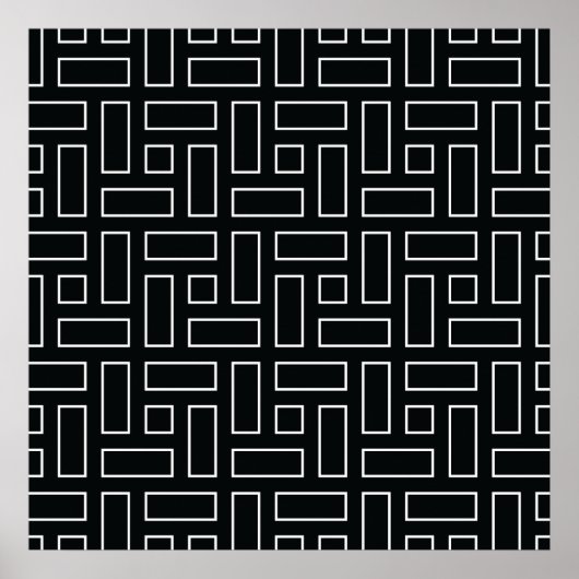 Black and White Linear Block Pattern - Black ポスター (正面)