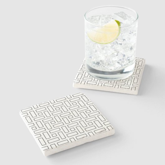 Black and White Linear Block Pattern - White ストーンコースター (横)