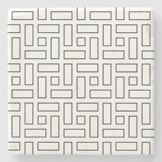 Black and White Linear Block Pattern - White ストーンコースター (正面)