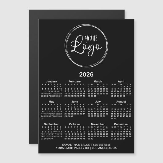 Black and White Logo 2026 Magnetic Calendar (正面/裏面)