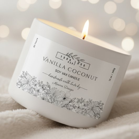 Black and white logo Floral Candle Label 長方形シール