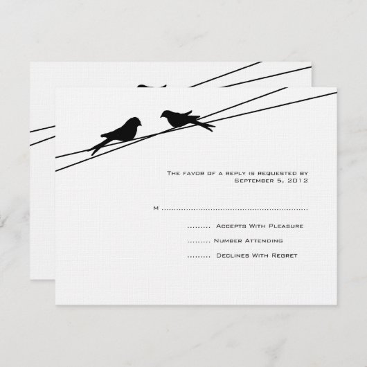 Black and White Love Birds on a Wire RSVP (正面/裏面)