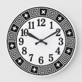 Black and white mandala ethnic floral bohemian ラージ壁時計 (正面)