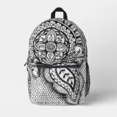 Black and White Mandala Mermaid Webbing Boho Chic プリントバックパック (正面)