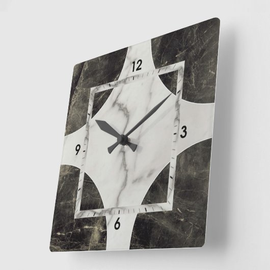 Black and white marble スクエア壁時計 (傾斜)