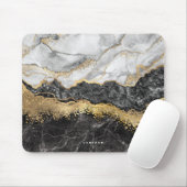 Black and White Marble Gold Foil Monogram マウスパッド (マウス)