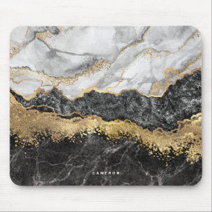 Black and White Marble Gold Foil Monogram マウスパッド