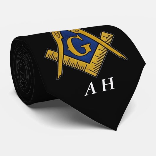 Black and White Masonic Freemason Monogram ネクタイ (ロール)