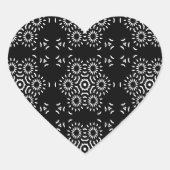 Black and White Mediterranean Tile Heart Stickers ハートシール (正面)