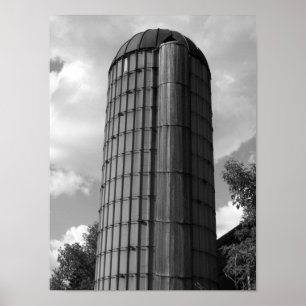 Black and White Midwestern Silo ポスター