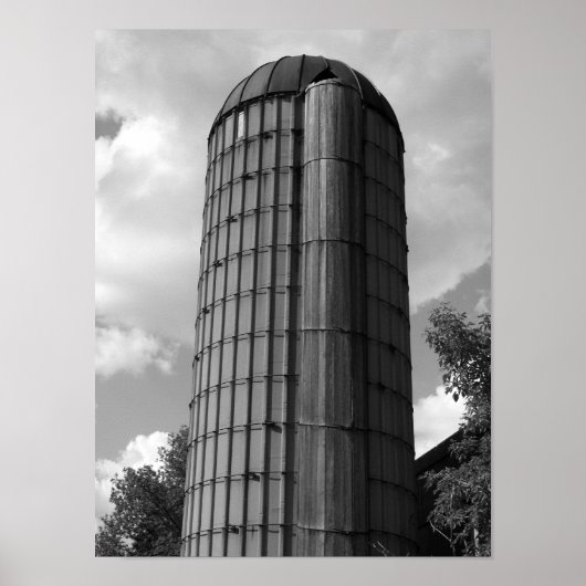 Black and White Midwestern Silo ポスター (正面)