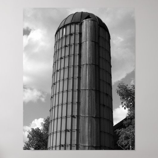 Black and White Midwestern Silo ポスター (正面)