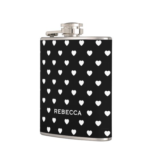 Black and White Mini Hearts Pattern Personalised フラスク (左)