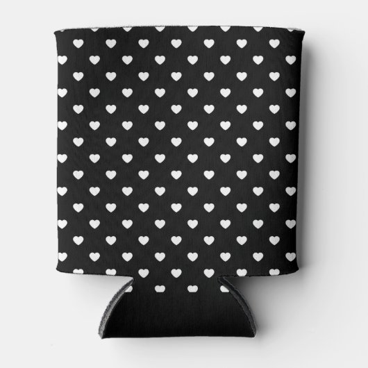 Black and White Mini Hearts Pattern Personalised 缶クーラー (正面)