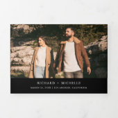 Black and White Minimal Arch Photo QR code Wedding 三つ折り招待状 (カバー)