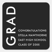 Black and White Minimal Modern Bold Grad Party スクエアシール (正面)