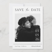 Black And White Minimal Typography Photo Wedding セーブザデート (正面)