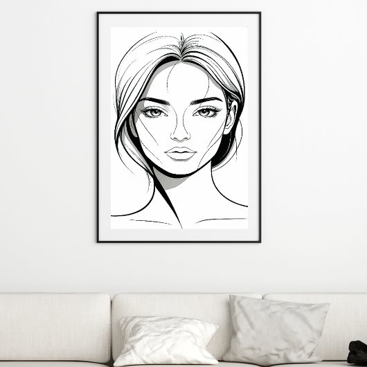 Black and White Minimal Woman Line Art Poster ポスター