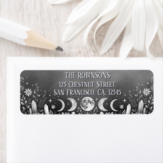 Black and White Minimalist Celestial Moon Phase  ラベル (インサイチュ)