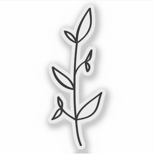 Black and White Minimalist Greenery Line Art シール (正面)