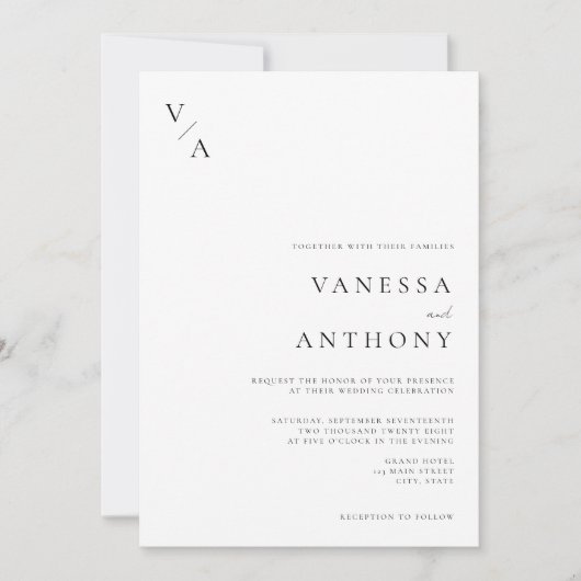  Black and White Minimalist Modern Wedding 招待状 (正面)