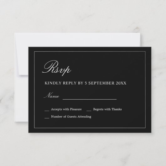 Black and White Minimalist RSVP Wedding Enclosure  (正面)
