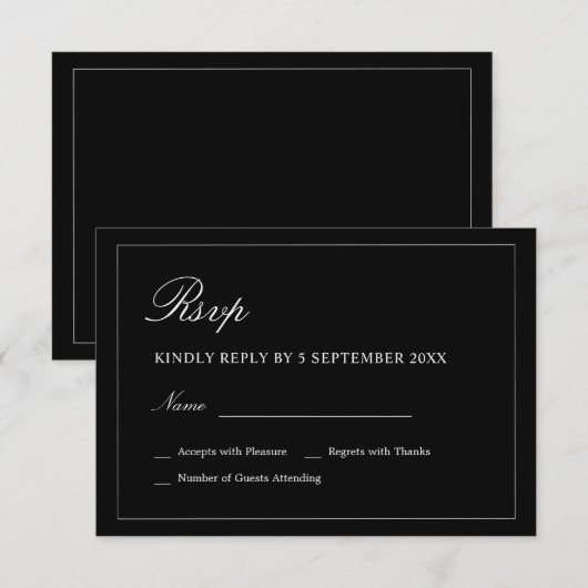 Black and White Minimalist RSVP Wedding Enclosure  (正面/裏面)