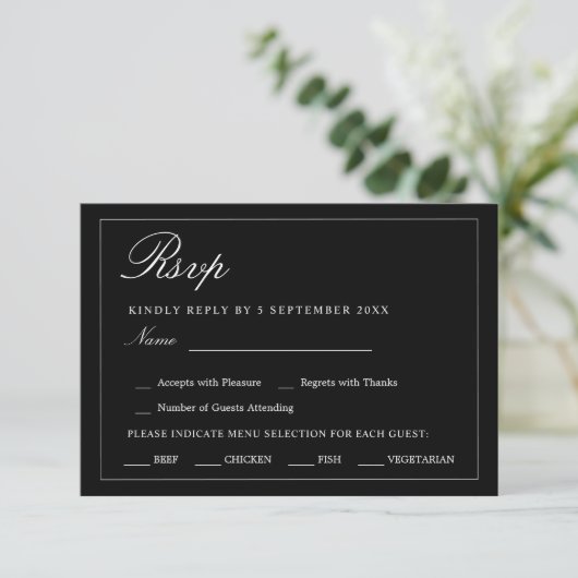 Black and White Minimalist RSVP Wedding Enclosure  (スタンド正面)