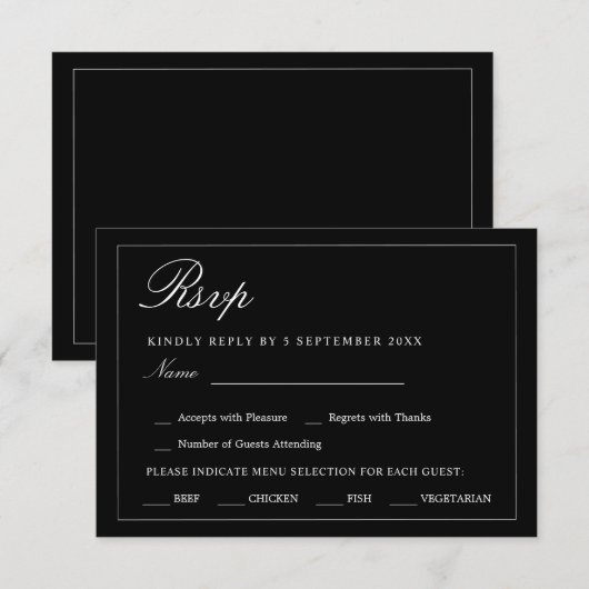 Black and White Minimalist RSVP Wedding Enclosure  (正面/裏面)