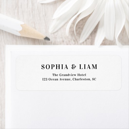 Black and White Minimalist Script Wedding Address ラベル (インサイチュ)