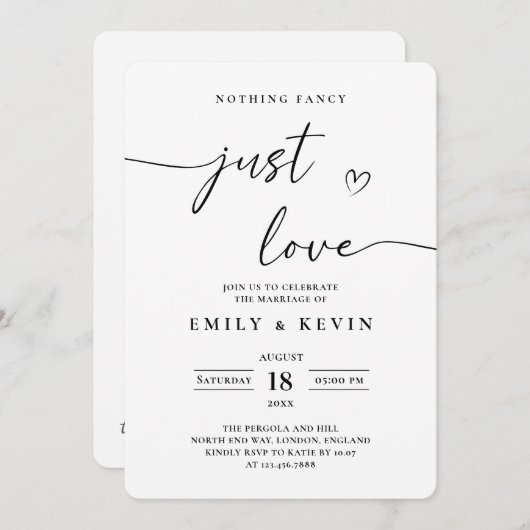 Black And White Minimalist Wedding  招待状 (正面/裏面)