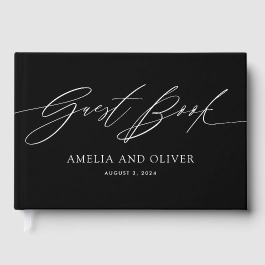 Black and White Minimalist Wedding Guest Book ゲストブック (正面)