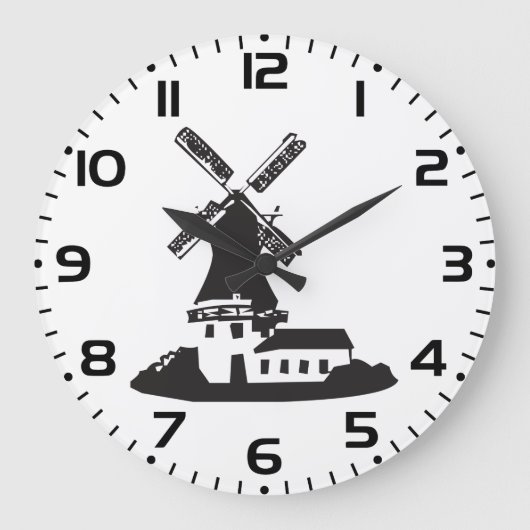 Black and White Minimalist Windmill ラージ壁時計 (正面)