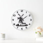 Black and White Minimalist Windmill ラージ壁時計 (ホーム)