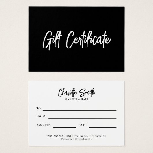 Black and White Modern Business Gift Certificate (正面&裏面)